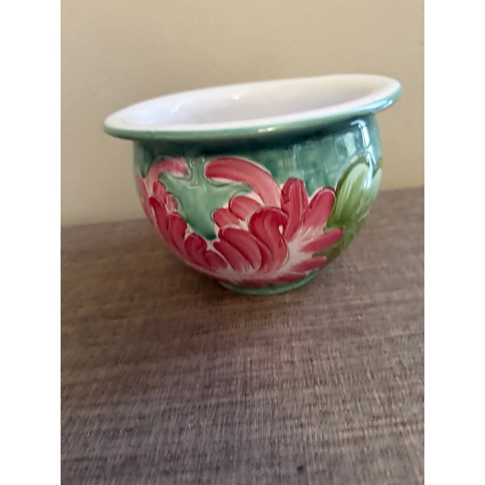 Hand Painted Lavorato & Dipinto a Mano Pottery Flower Pot Made in Italy 6.5 in